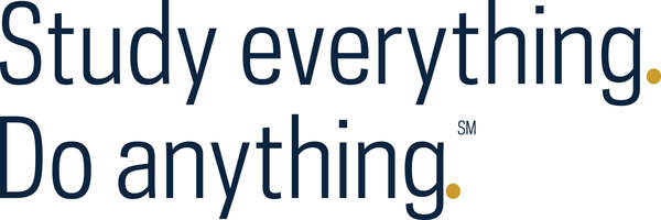 Dark blue text on a white background reads, "Study everything. Do anything." Periods are golden dots, and "SM" is visible next to "anything."